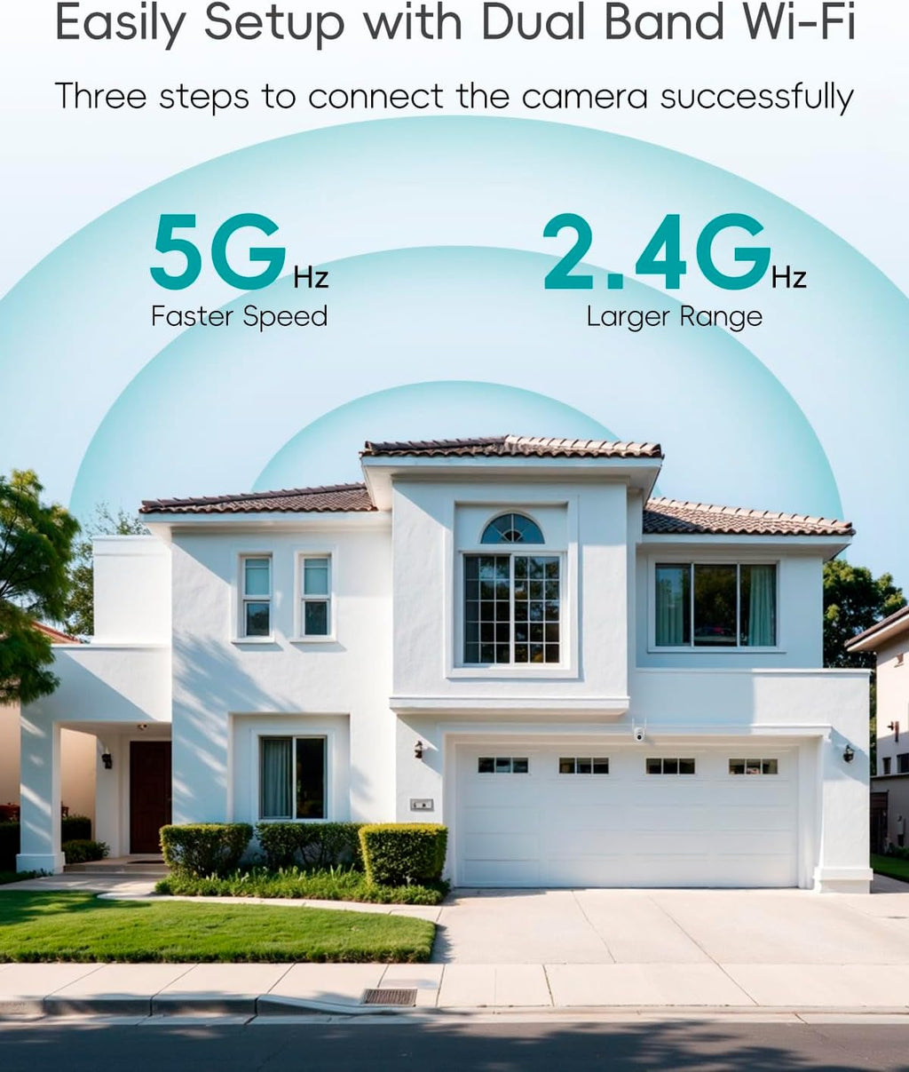 ZUMIMALL 3MP Outdoor Camera Wired 2.4G/5G WiFi - 2-Pack, 24/7 Recording, AI Motion Detection, Cloud & SD Card Storage, 2-Way Audio, PTZ Camera Auto Tracking, Compatible with Alexa Google