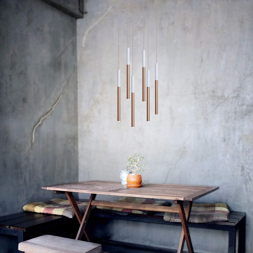 ALTAIR 6 Mini Pendant Lighting White-Copper - LED Hanging Light Fixture for Kitchen Island, Bar, Foyer - Cluster Pendants - Dimmable, Adjustable Wire, Lamp Bulb Included