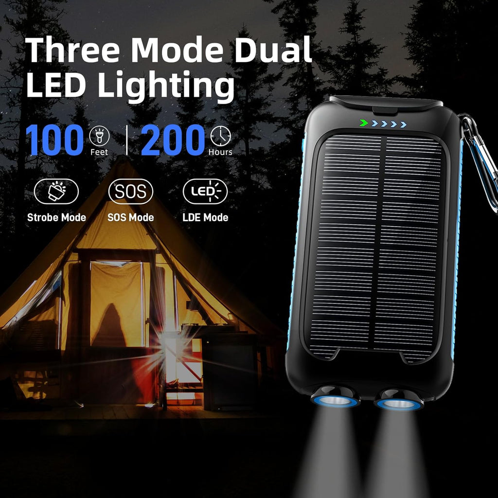 Solar Charger Power Bank 49800mAh - Portable Fast Charging Power Bank with Type-C & Dual USB Ports, Compatible with iPhone, Samsung & More, Waterproof Solar Panel for Camping, Hiking, and Outdoor Use