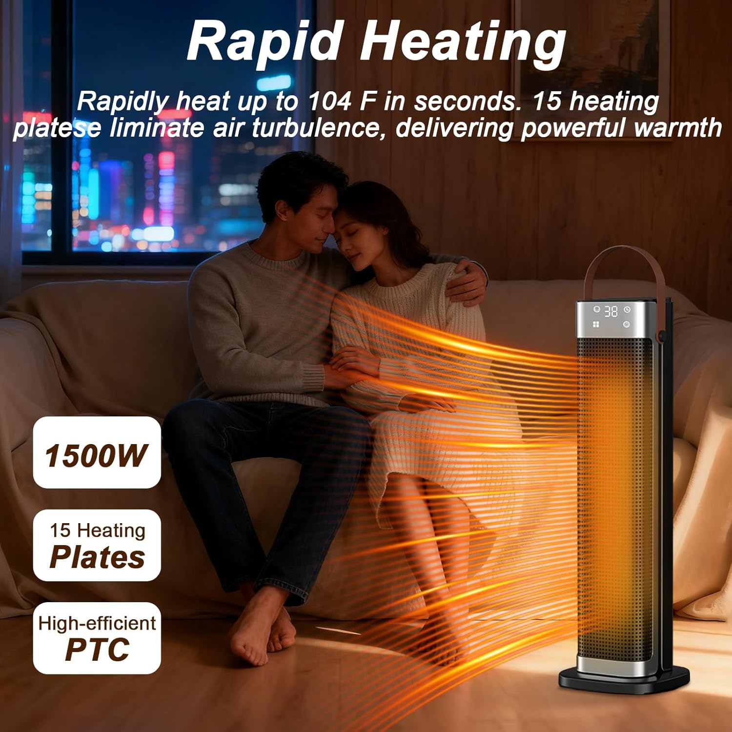 Space Heater Indoor, 25" 1500W PTC Ceramic Heater, 3 Modes, 12H Timer, 45° Oscillating, with Remote, Tower Heater for Office Bedroom