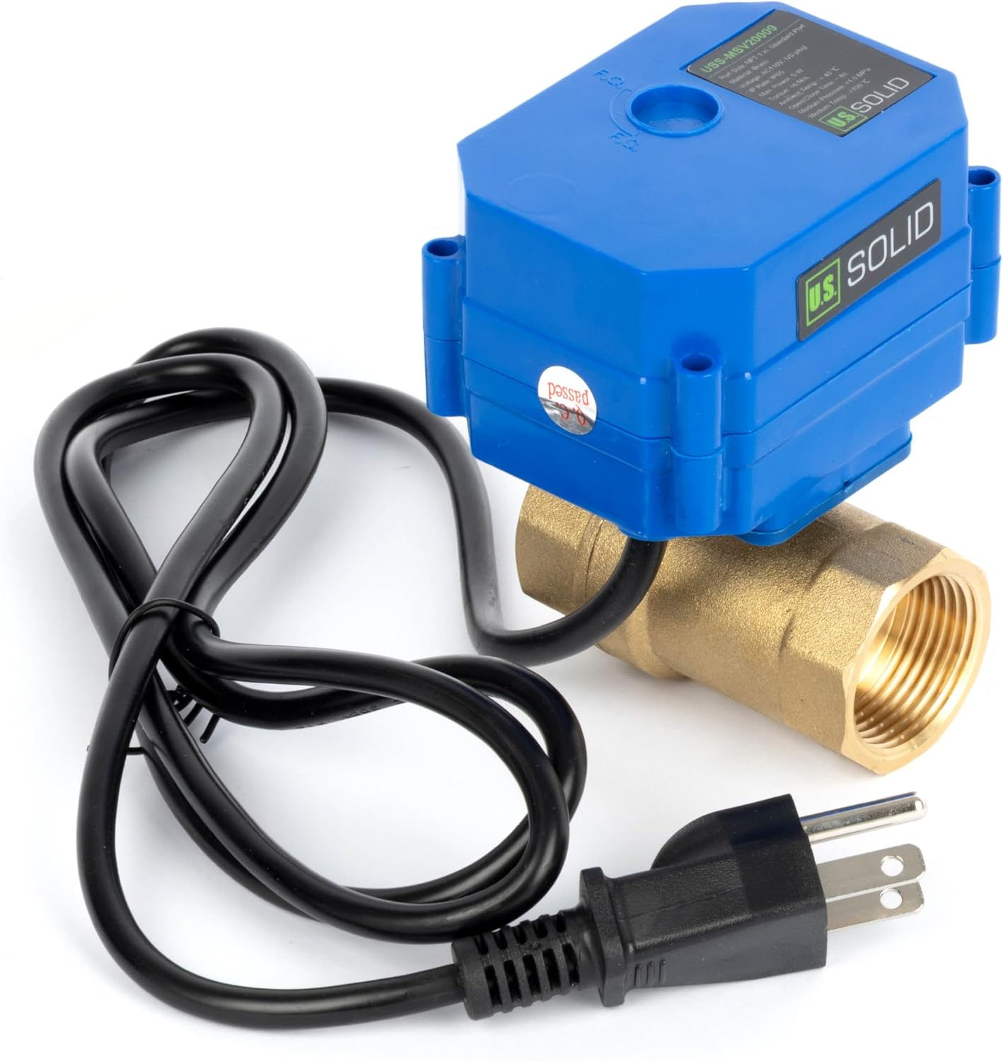 U.S. Solid 1" NPT Motorized Ball Valve with US Plug 110VAC Brass Electrical Ball Valve,Auto Return, Normally Closed, IP65