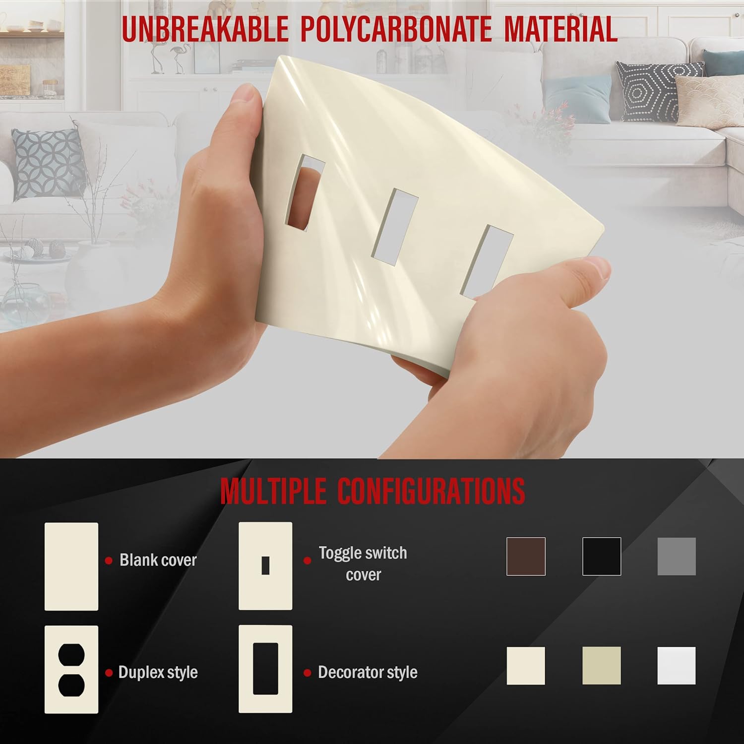 ENERLITES Screwless Triple Toggle Switch Wall Plate, Child Safe Light Switch Cover, Standard 3-Gang 4.68" x 6.53", Unbreakable Polycarbonate Thermoplastic, UL Listed, SI8813-LA, Glossy, Light Almond