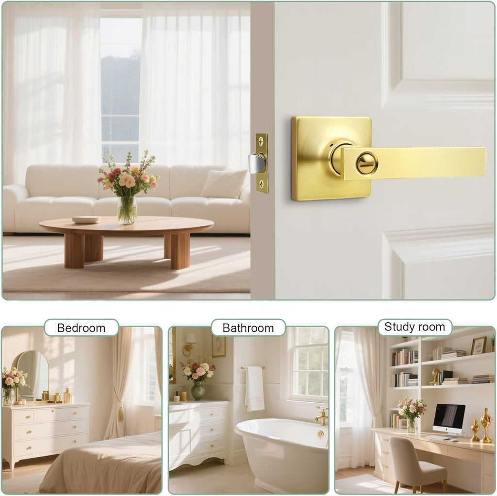 GOBEKOR 1 Pack Gold Door Handles Interior,Heavy Duty Privacy Door Levers with Lock,Sleek Round Interior Door Handles for Bedroom and Bathroom with No Key