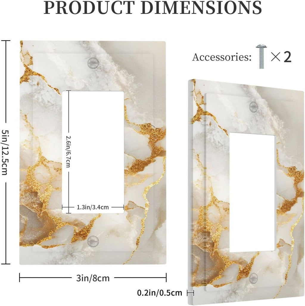 Gold Marble Crack Simple Abstract Print Decorative Outlet Covers 1 Gang Single Rocker Light Switch Cover Plate Wall Plates GFCI Faceplate for Bathroom Kitchen Home Decor