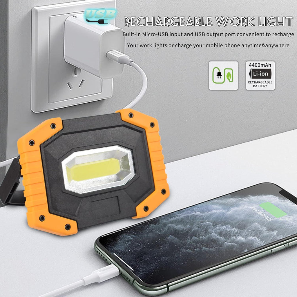 OTYTY LED Work Light 2-Pack, 30W 1500LM Portable Rechargeable Flood Lights with Magnetic Base, 4200mAh Battery for Outdoor, Camping, Hiking, Emergency, Car Repairing, Job Site Lighting (W841 Yellow)