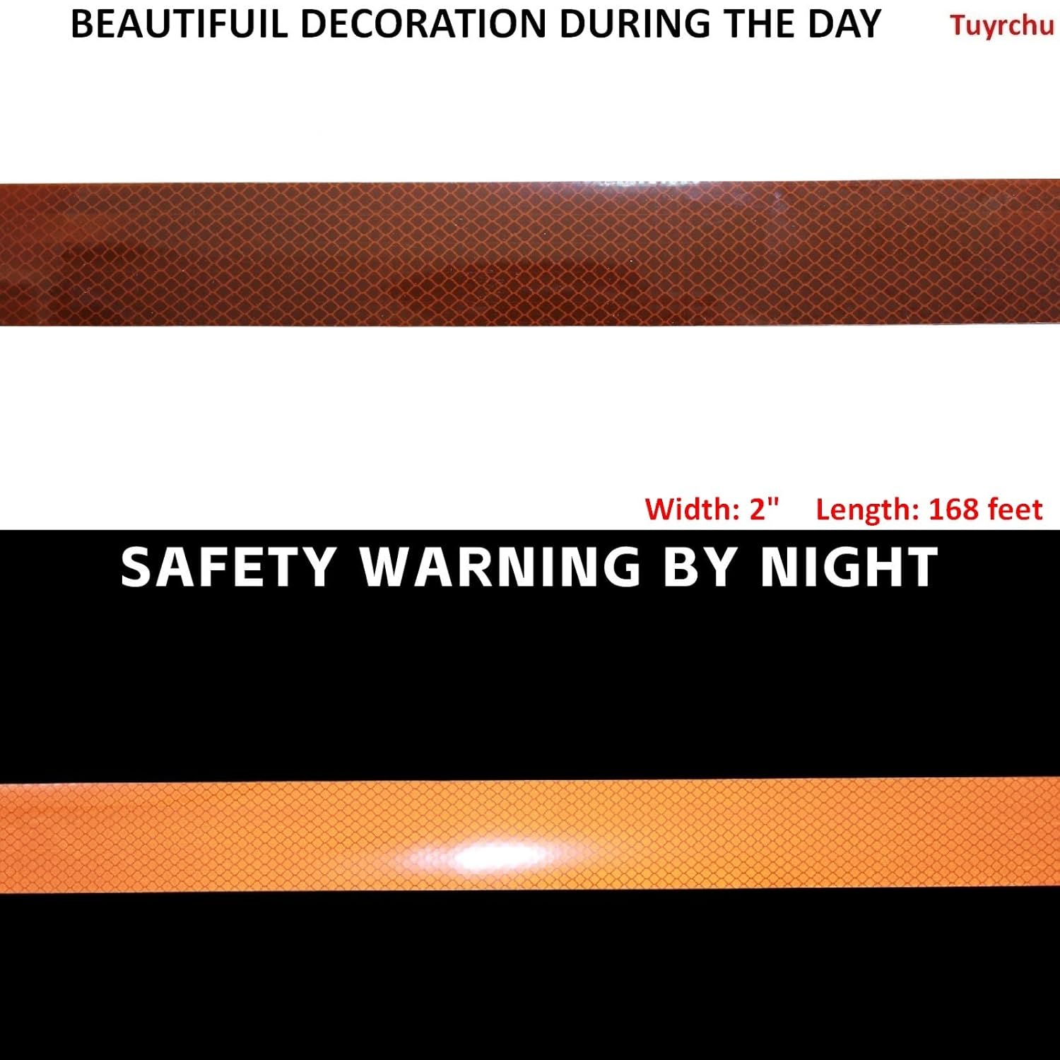 Non Fading Brown Reflective Tape Outdoor Waterproof 2 inch Wide, High Visibility Warning Industrial Marking Tape, Safety Stickers (168 feet)