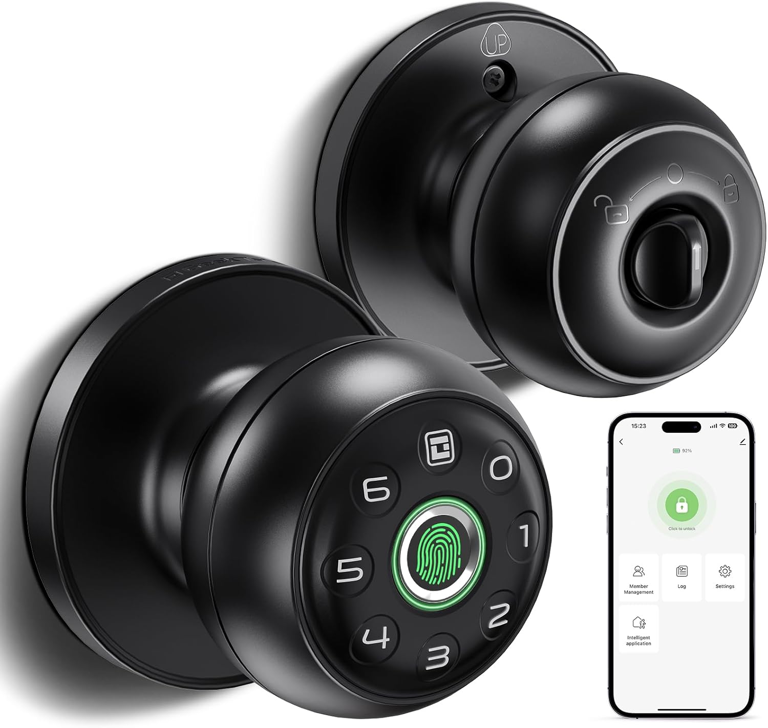 GeekTale Fingerprint Door Lock for Bedrooms, Fingerprint Door Knob with Lock, Smart Door Lock, App Control, Back-up Keys, Thumbprint Door Knob for Bedrooms, Office, Apartment