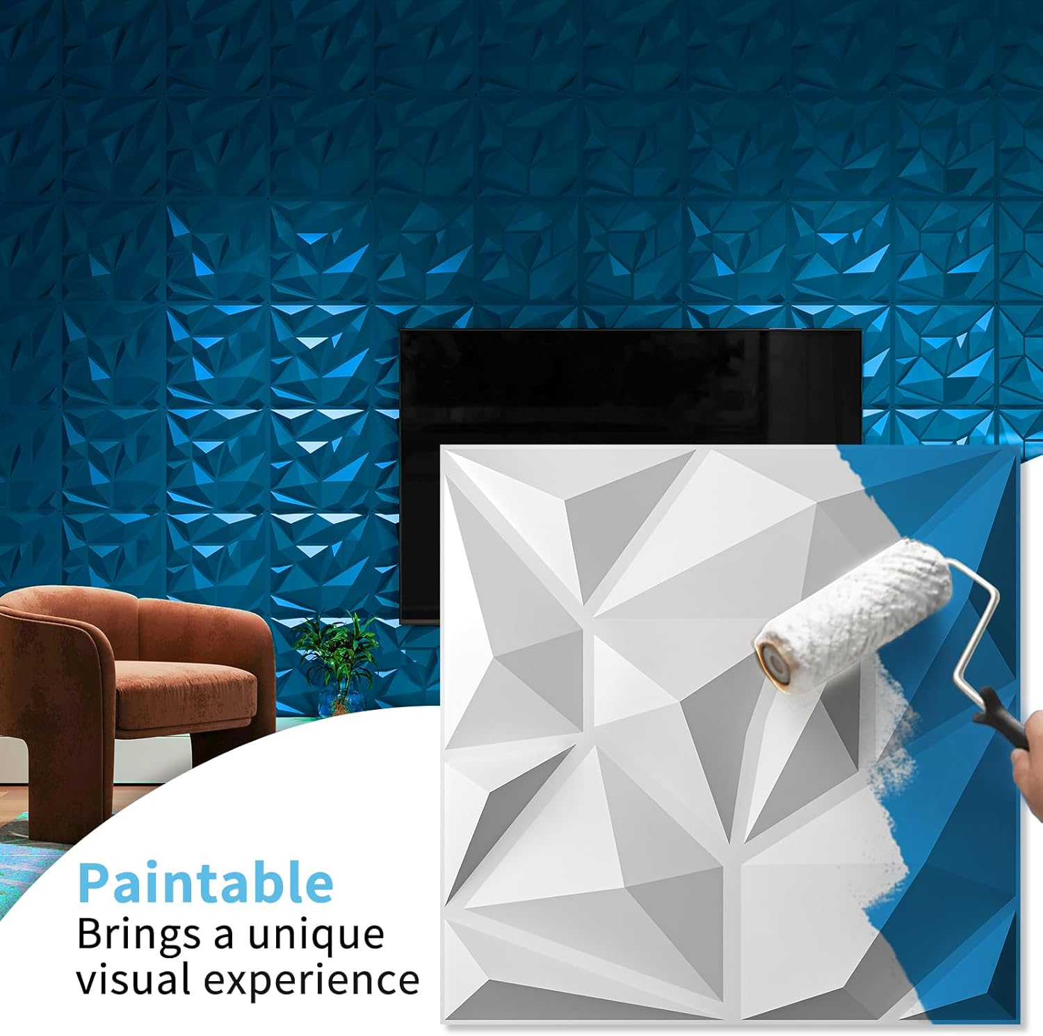 Art3d 100 Pack Decorative 3D Wall Panels, 97 Sq.Feet PVC Interior Wall Décor, 11.8"x11.8", White
