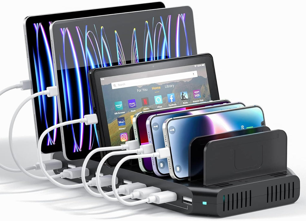 Alxum 60W 10 Port USB Charging Station Multiple Charger Station, USB Organizer Stand for iPad, iPhone Xs Max, X, 8 Plus, Samsung Galaxy, Google Pixel, LG stylo, Black (60W)