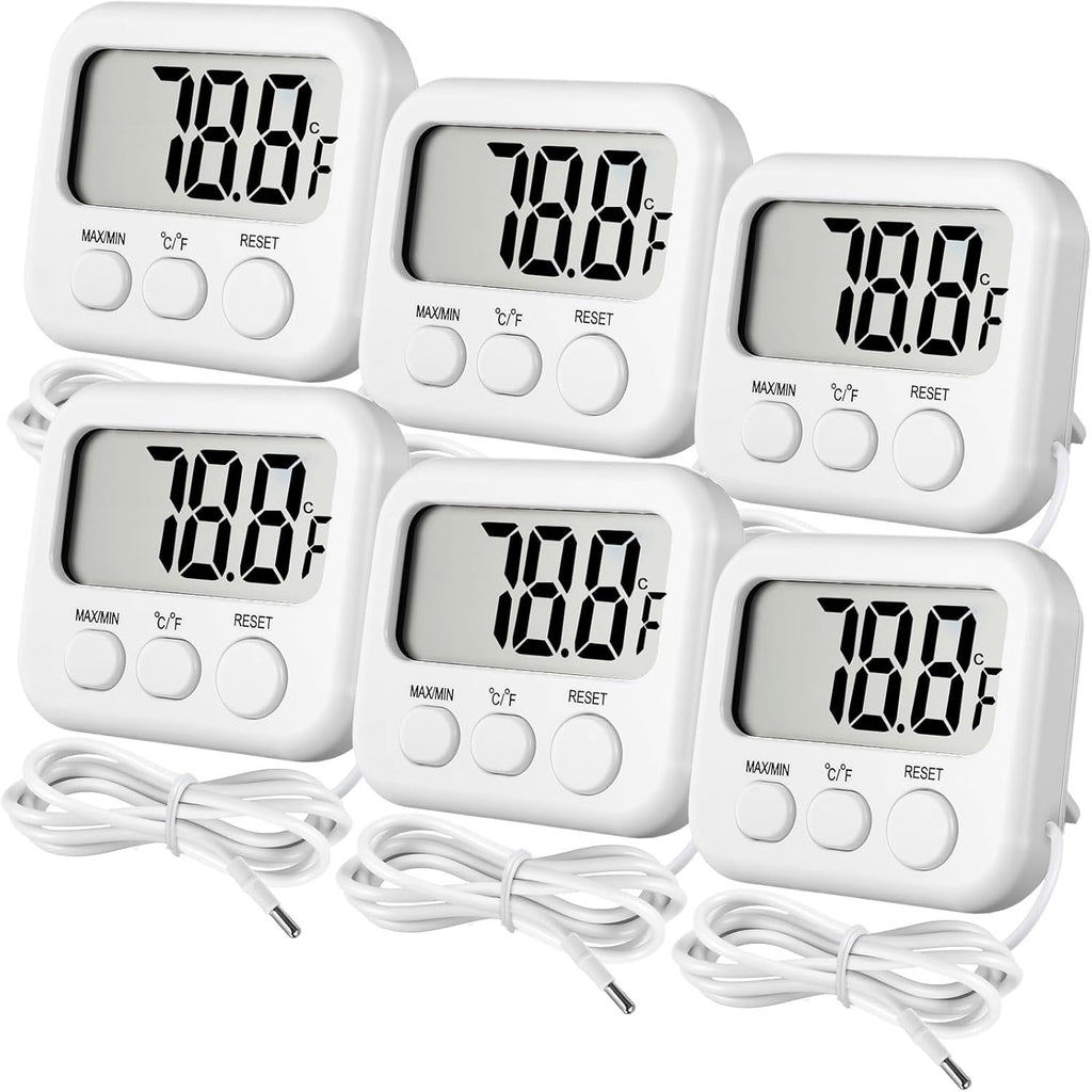 Kingdder 6 Pack Digital Thermometer with Magnetic Back External Sensor Fridge Thermometer Freezer Waterproof Room Temperature Monitor with LCD Display, Max/min Record Function for Kitchen Aquarium