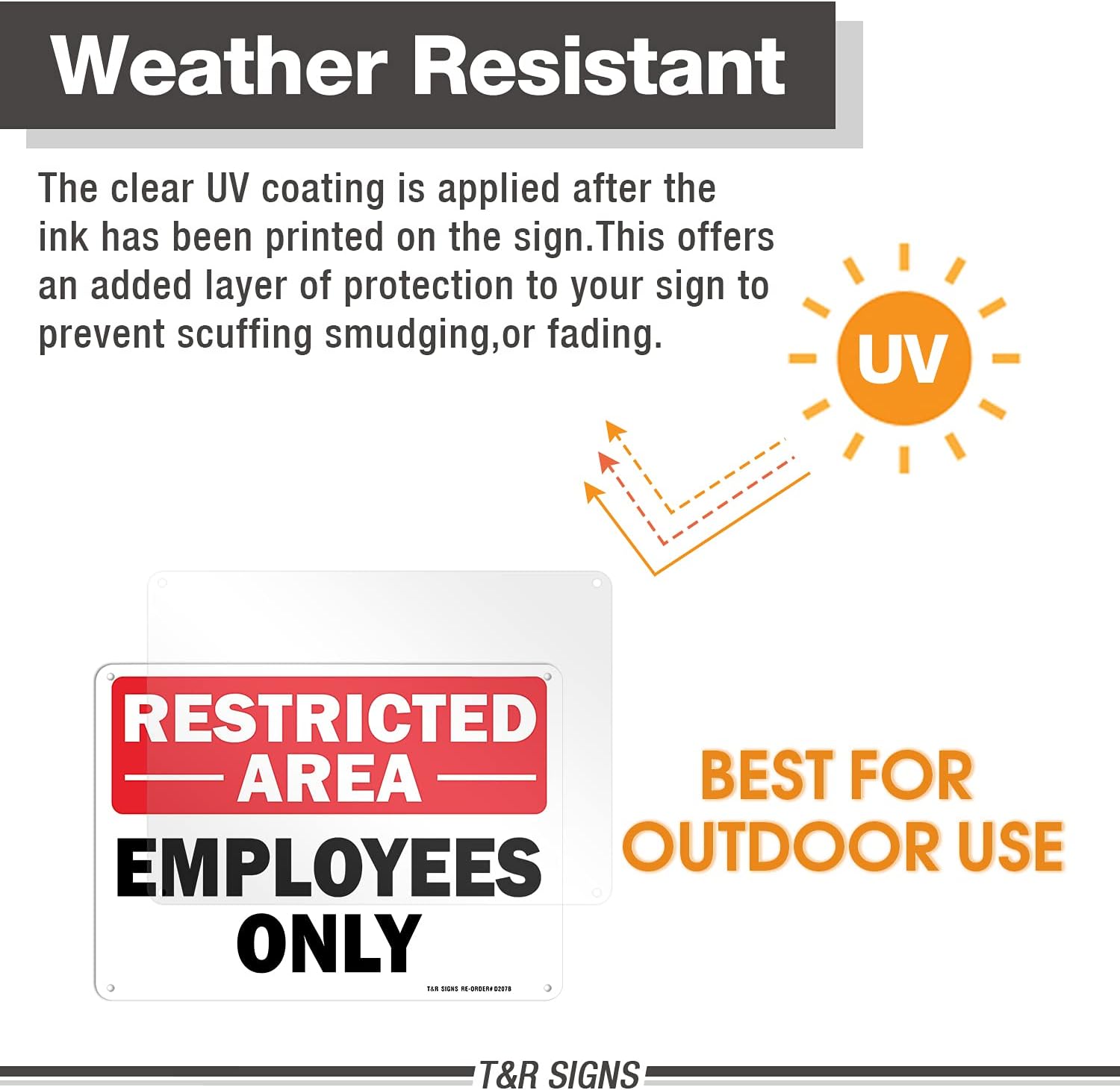 Restricted Area Sign Employees Only Sign - 2 Pack - 10 x 7 Inches Rust Free .040 Aluminum - UV Protected, Waterproof, Weatherproof and Fade Resistant - 4 Pre-drilled Holes