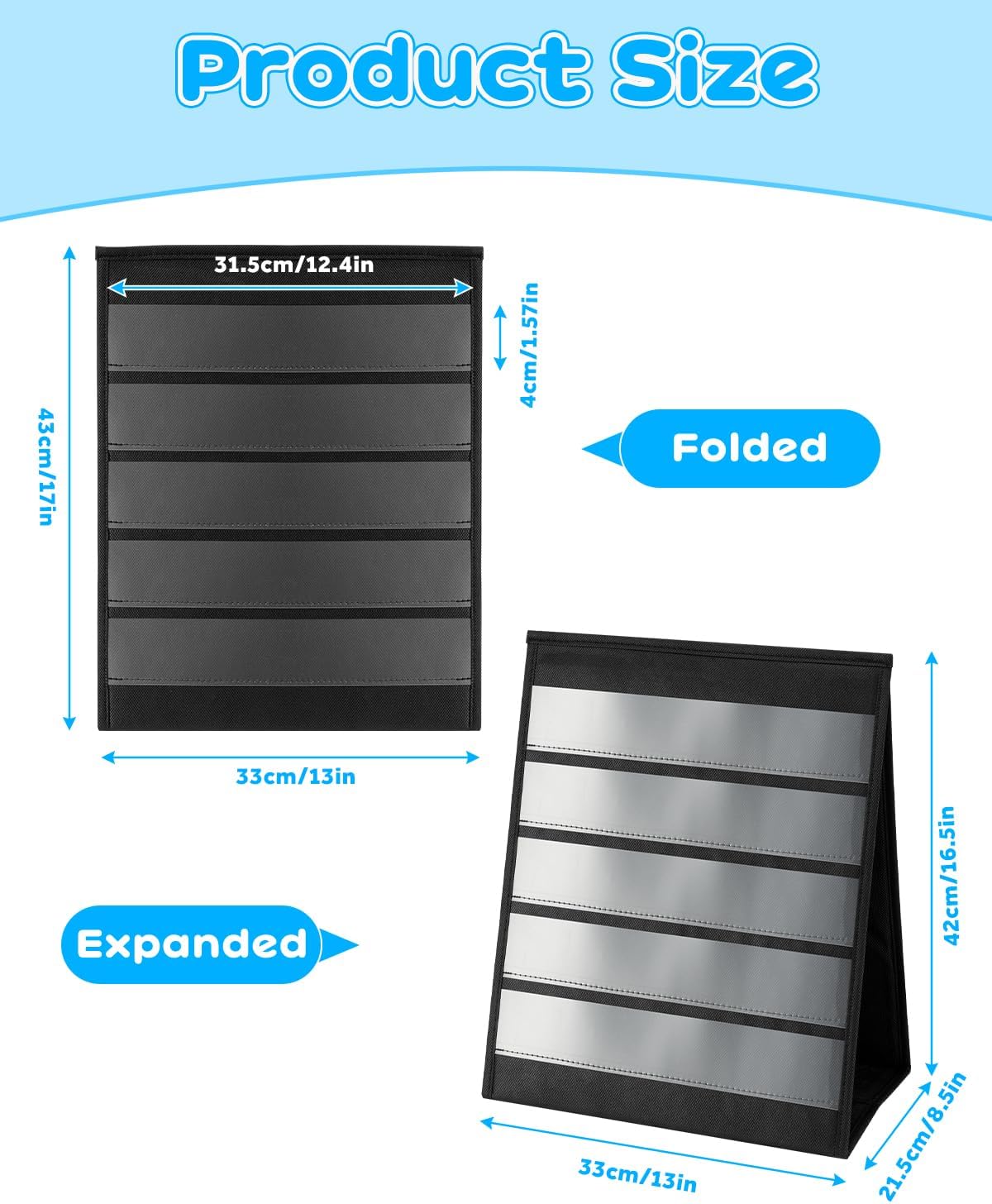 UCEC Foldable Portable Sticker Display Stand-5 Layers Double Sided, Non-Woven Fabric Sticker Holder Display, Pocket Chart for Craft Shows, Vendor Events & Small Business Showcases (17×13in)