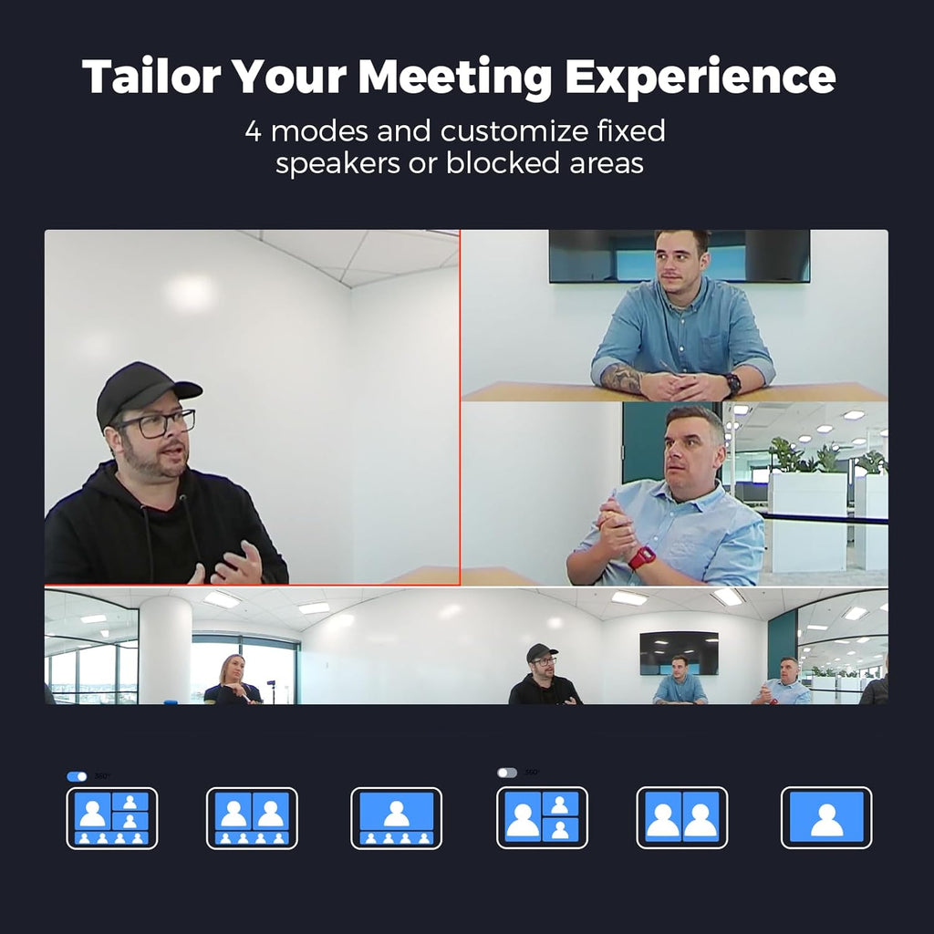 Camera 360, 4K Video Conference Room Camera System, Webcam, AI Driven Speaker Tracking, Noise Cancellation, Works with Zoom, Google Meet, Teams and More, 15 ft Mic Pickup, PANA 5ft USB Cable