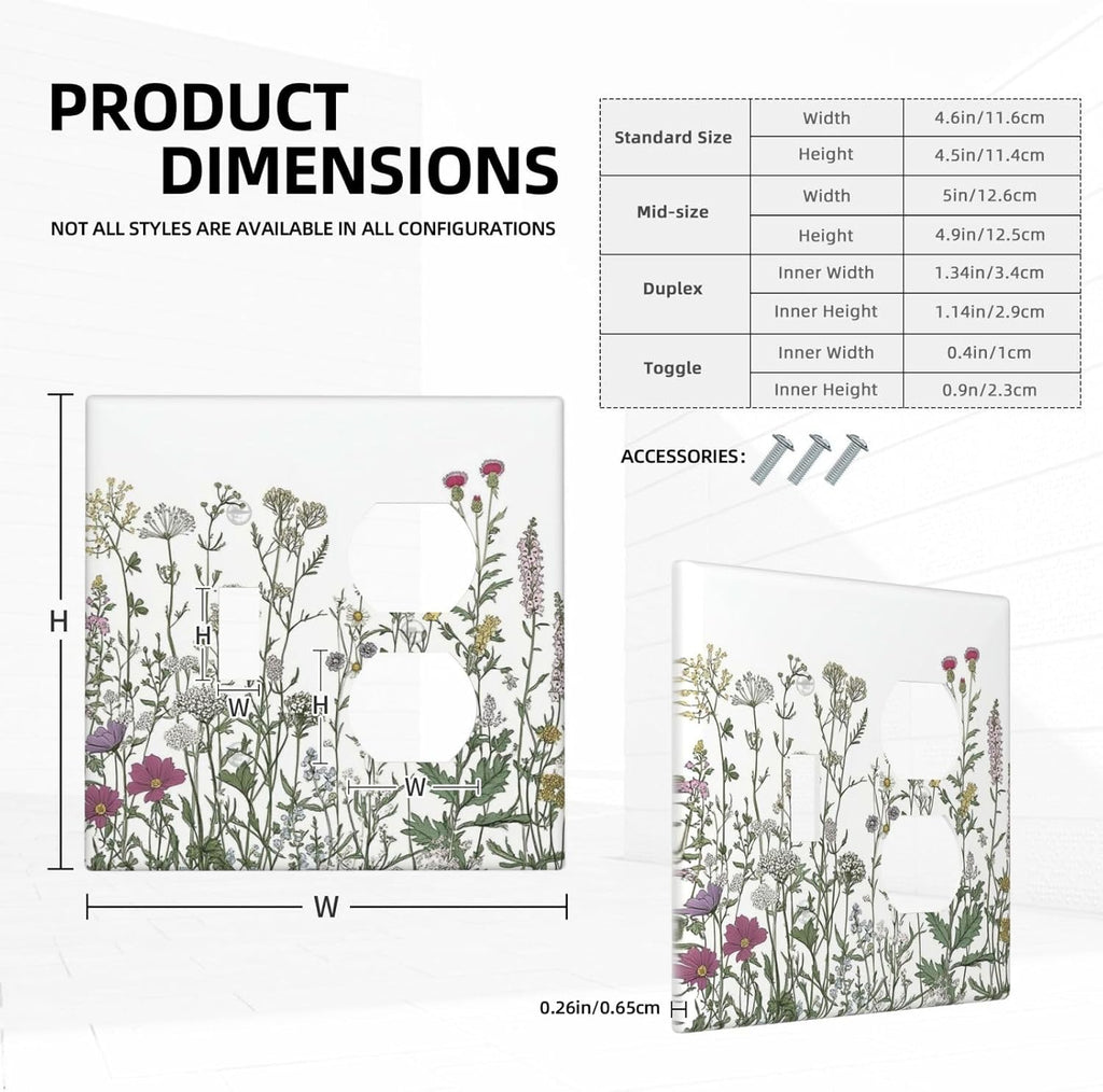 Vintage Herbs Wildflowers Plant Floral Wallplates 1 Toggle 1 Duplex Switch Plate Electrical Gfci Faceplate Decorative Light Switch Covers For Bed Room Home Decor