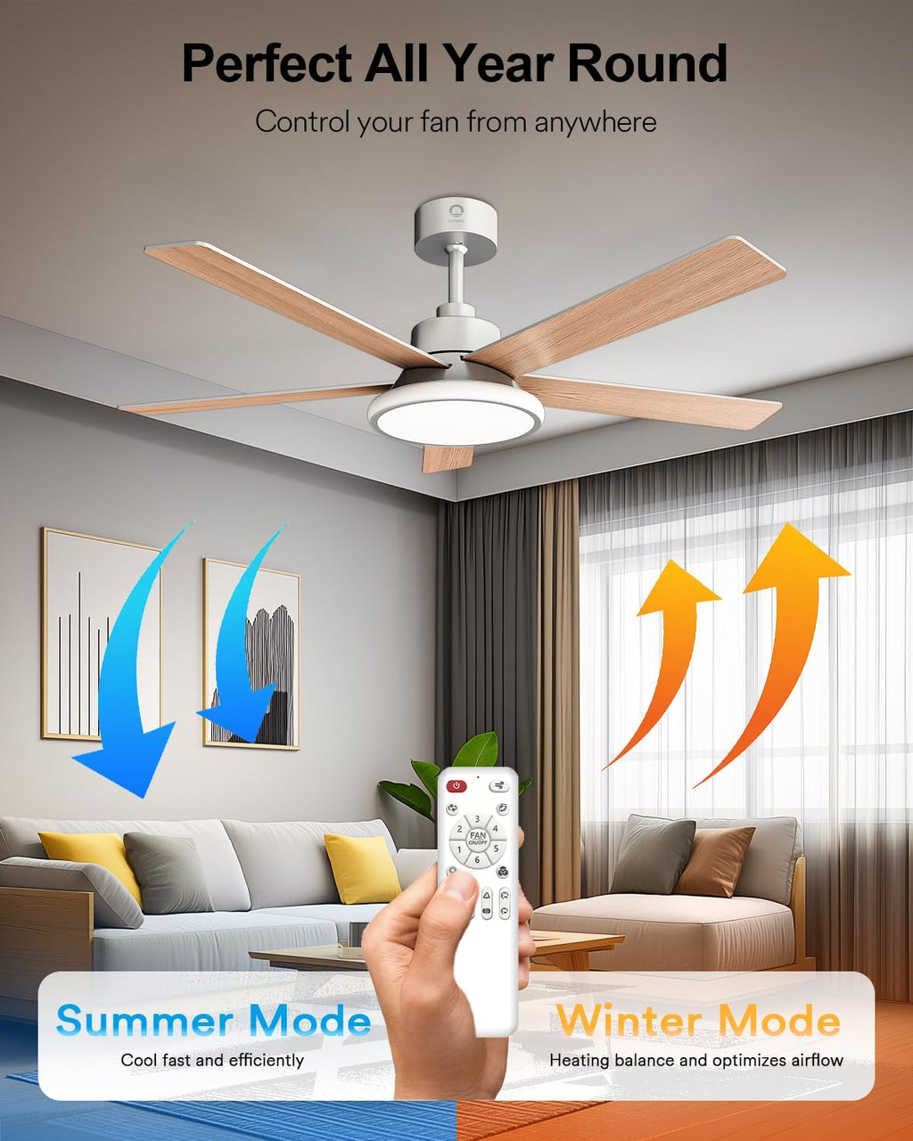 Lumary Smart Ceiling Fan with RGBAI Lights 52'', RGB & Stepless Color Temperature, Work with Alexa/Google/Remote, 46 Scenes, Modern Flush Mount Low Profile Ceiling Fan for Bedroom Kids Room, Silver