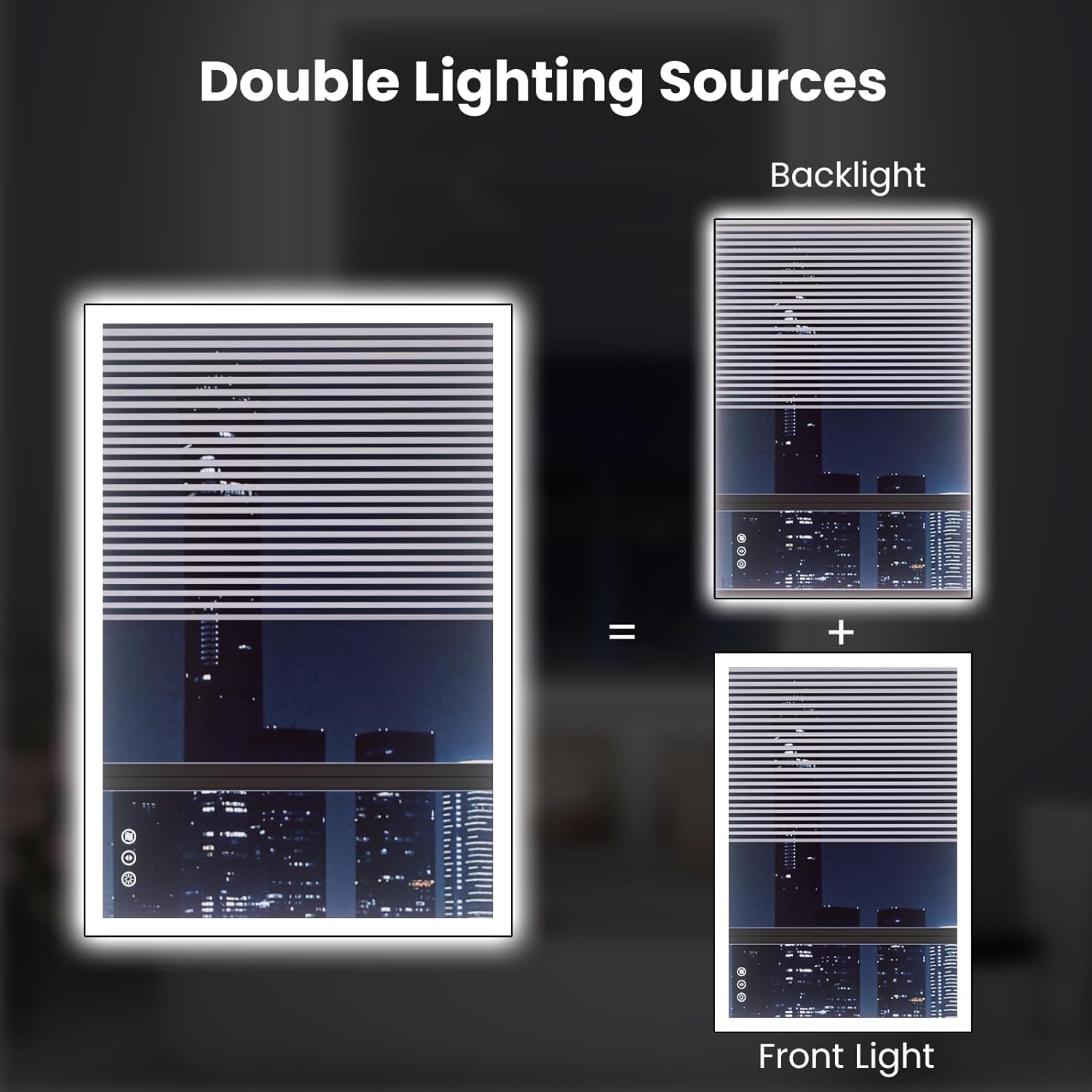 WTTY 24"X32" LED Bathroom Mirror with Black Frame, Bathroom Vanity Mirror with Lights for Wall, Front Light and Backlit, Anti-Fog, Dimmable, 3 Colors, Shatterproof, Memory, Horizontal/Vertical