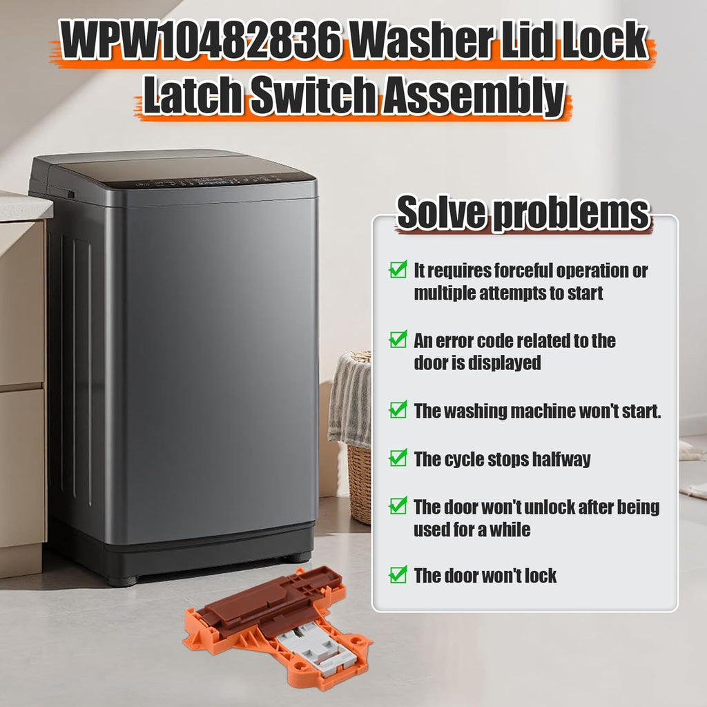 Upgraded WPW10482836 W10482836 Door Lock Assembly for Washing Machine,Replaces 1873013 AP6017583. Fit for CAE2745FQ0 CAE2765FQ0 MAT20CSAWW0 MAT20MNAWW0