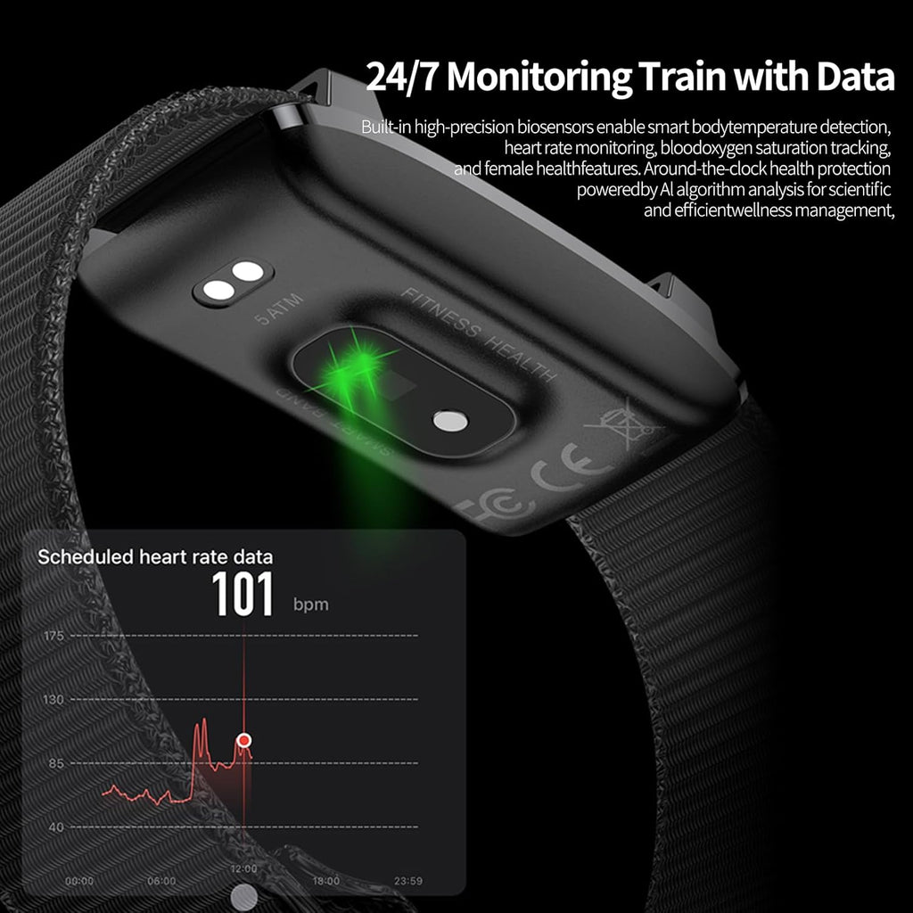 Smart Bracelet,Activity Trackers for Man&Women,Fitness Tracker Band, 24H Sleep Tracker,All-Day Continuous Heart Rate Blood Pressure Stress HRV Monitor,170+ Sport Mode with Free APP (Black)