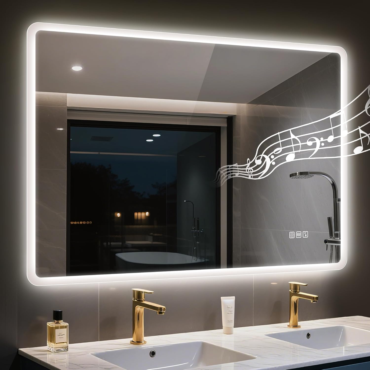 STARLEAD 48"x32" LED-Bathroom-Mirror-with-Lights, Wall-Mounted with Bluetooth Speaker, Anti-Fog, 3 Color Temperature, Dimmable Brightness, Waterproof, Tempered Glass, Frontlit & Backlit