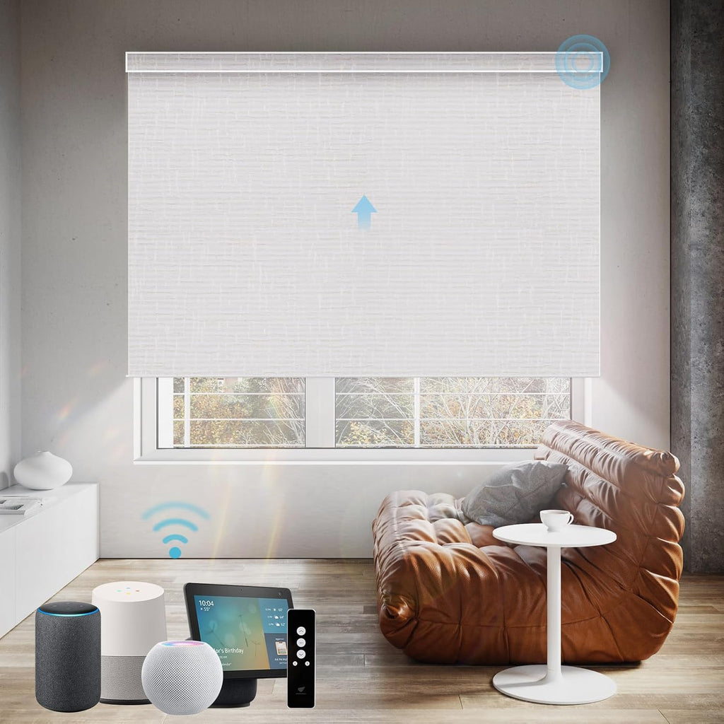 SmartWings Motorized Blinds Shades for Windows Remote Control Smart Blind Shade Work with Apple Homekit Z-wave Alexa Automatic Roller Shade Blackout Electric Blind Customized 16"-110"W (Safari White)