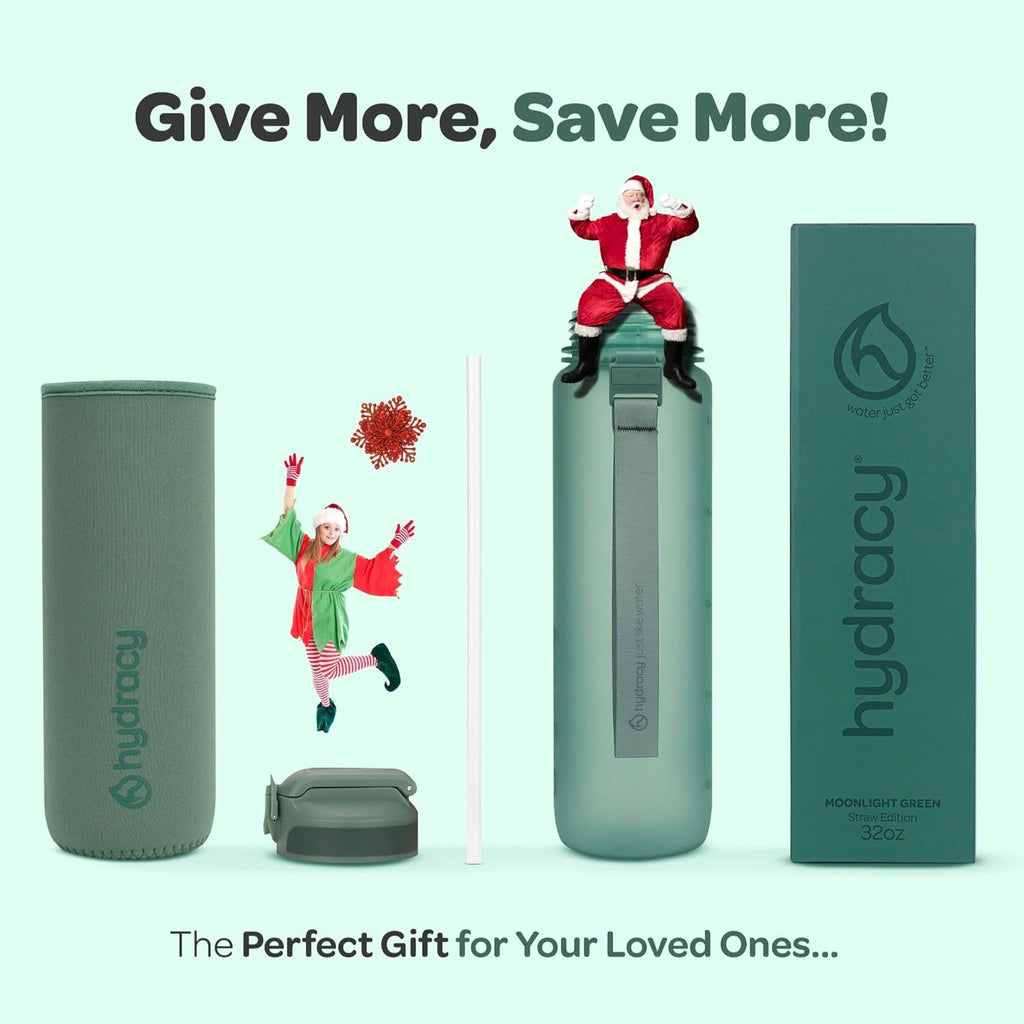 Hydracy Water Bottle with Time Marker -Large BPA Free Water Bottle & No Sweat Sleeve -Leak Proof Gym Bottle with Fruit Infuser Strainer & Times to Drink -Ideal for Fitness Sports & Outdoors