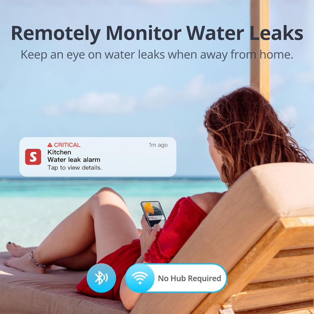 SwitchBot Smart Water Leak Detector, 100dB Adjustable Alerts & App Alerts, IP67 Waterproof, Water Sensor for Kitchen, Bathroom, Basement, No Hub Required (Support 2.4G) (White, Pack, 4)