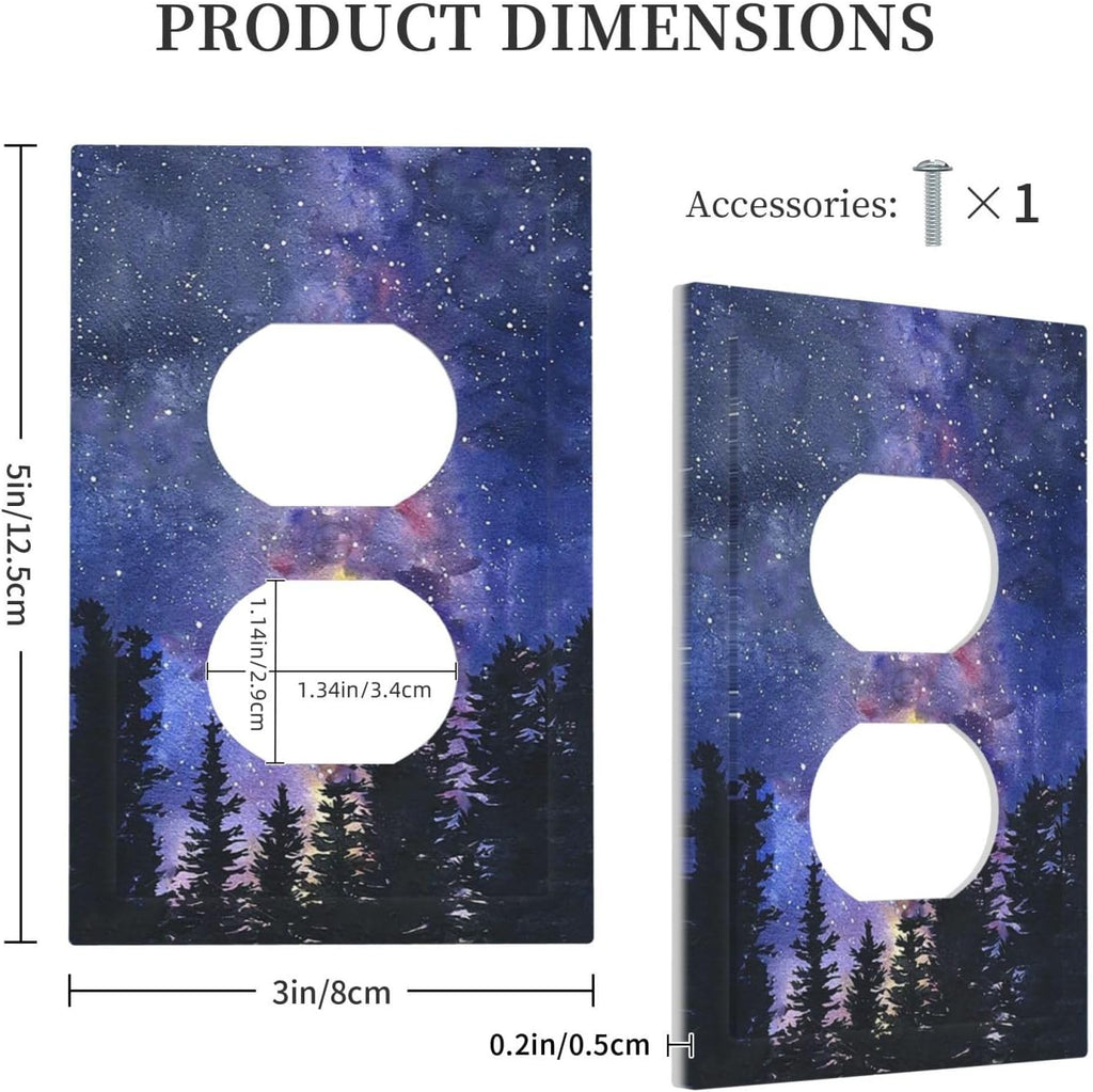 Outlet Covers Dream Milky Way Starry Forest Pine Watercolor Painting 1 Gang Duplex Electrical Receptacle Faceplate Light Switch Cover Wall Plate Decorative Switch Plates for Bedroom Home Decor