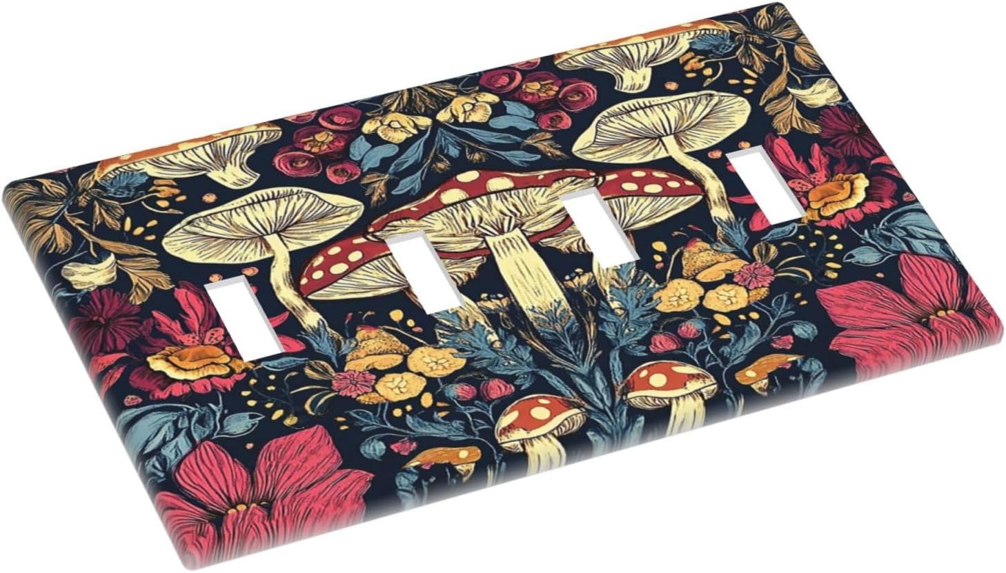 Light Switch Cover Plate Coloful Red Yellow Orange Magical Mushroom Forest 4 Gang Quad Toggle Wall Plate Electrical Outlet Cover Decorative Switch Plate Covers for Bedroom Home Decor