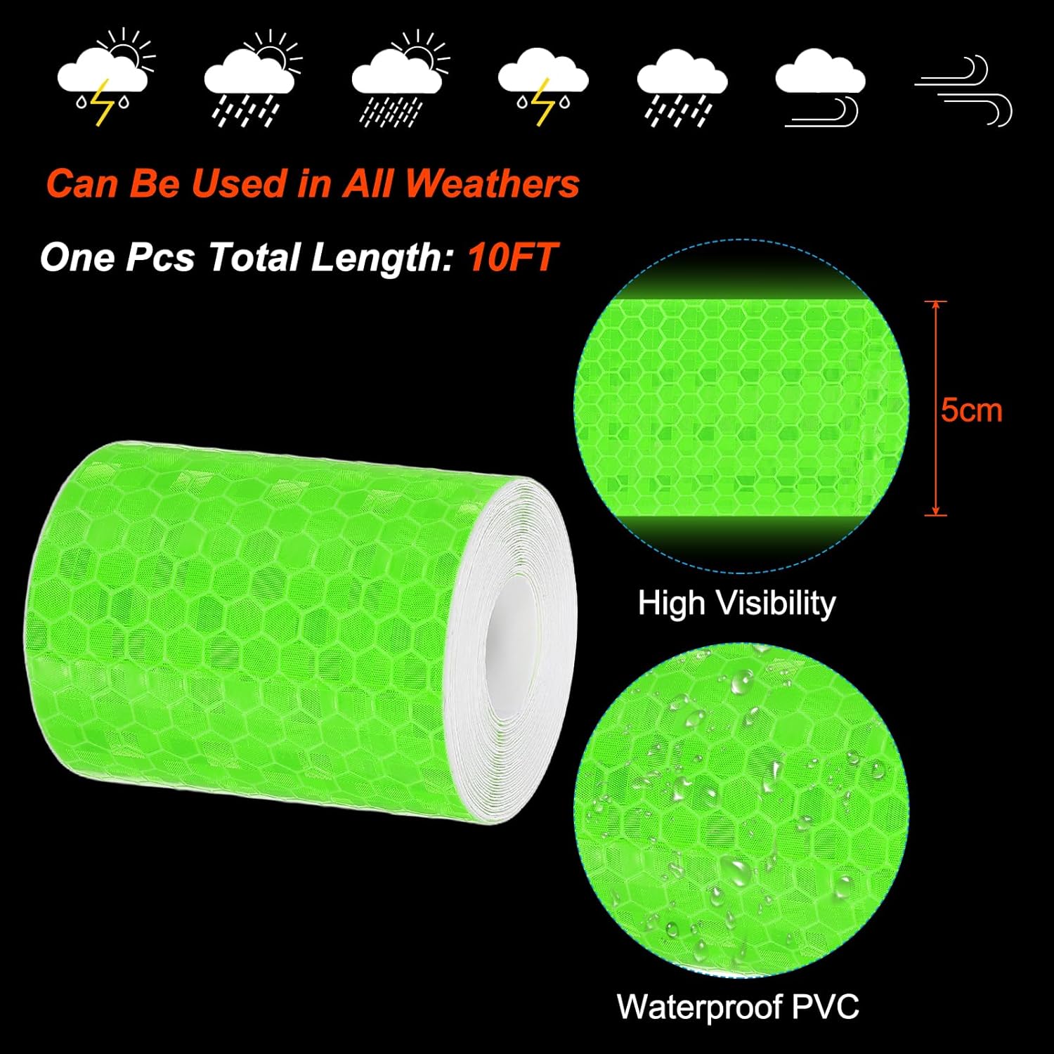 PATIKIL 2 Inch x 10 ft Reflective Tape, 1 Roll Waterproof Self Adhesive High Visibility Caution Warning Safety Tape Reflector with Scraper for Trucks Trailers Cars, Green