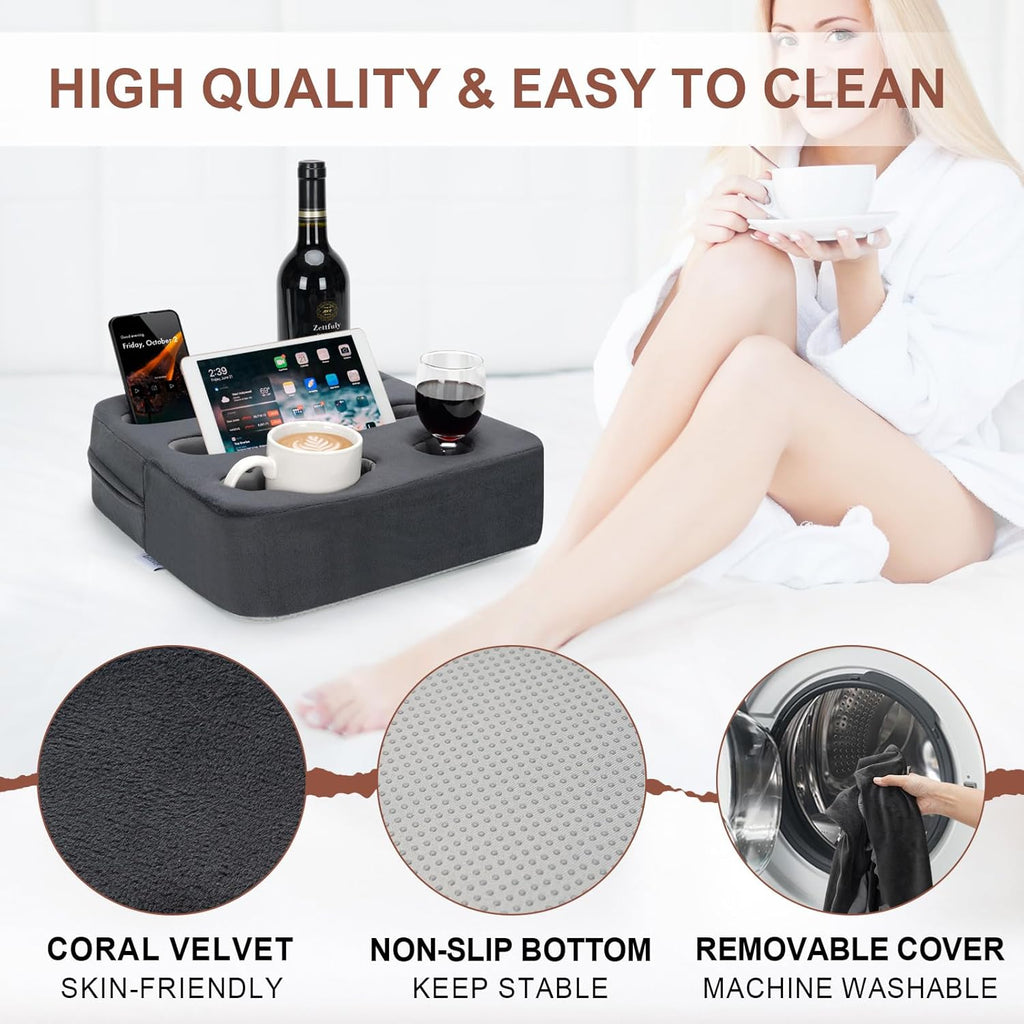 Couch Cup Holder Pillow - Sofa Cup Holder | Couch Caddy, Couch Drinks Remotes Holder for Cups, Headphones, Snacks， and Phones | Use it on Car, Pack, Beach, RV, and More(Grey)