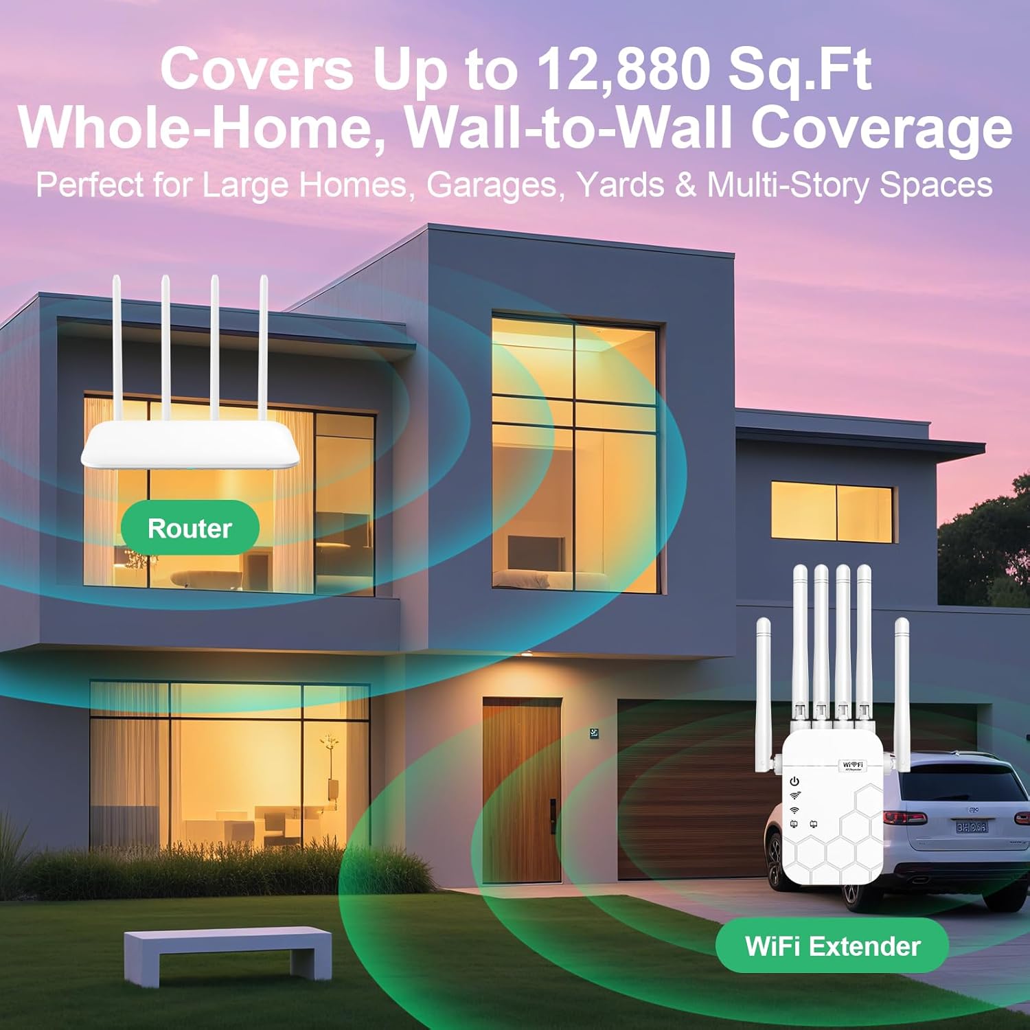 WiFi Extender Signal Booster for Home, AC1900Mbps Dual Band, Covers up to 12880 sq.ft & 105 Devices, New 6X Faster Wireless WiFi Extender with Ethernet Port, WiFi Booster Compatible with All Routers