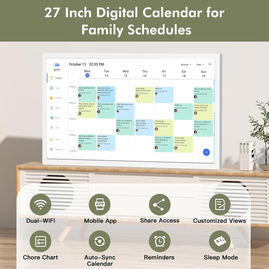 27" Smart Digital Calendar for-Family-Business-Schedules - 1920 x 1080 IPS Full HD Touch Screen Wall Mounted Electronic Calendar, Auto-Sync Google iCloud Outlook Calendars, Christmas Gift for Mom Dad