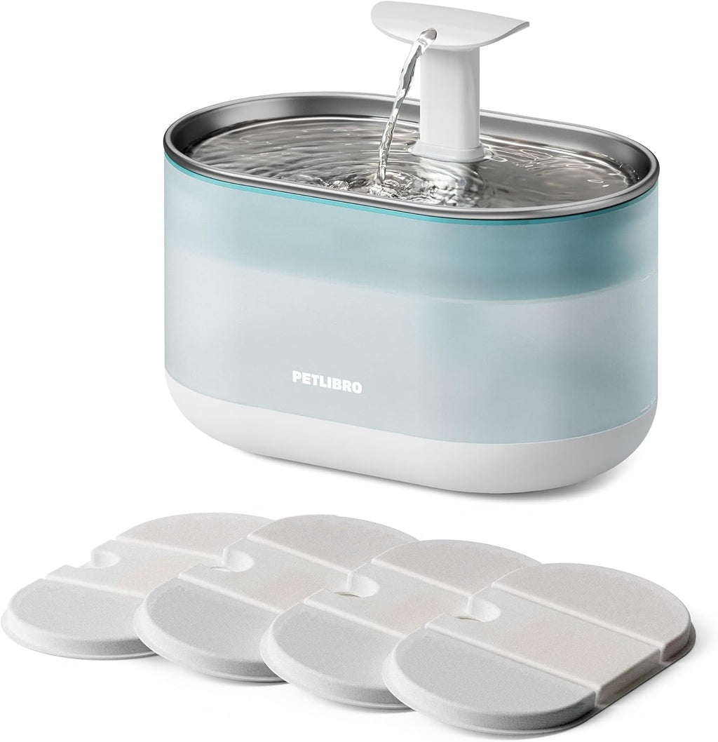PETLIBRO Cat Water Fountain Stainless Steel,Ultra Quiet,71fl oz/2.1L Automatic Cat Fountain,Two Flow Modes,BPA-Free Capsule Metal Healthy Pet Water Fountain for Cats Inside