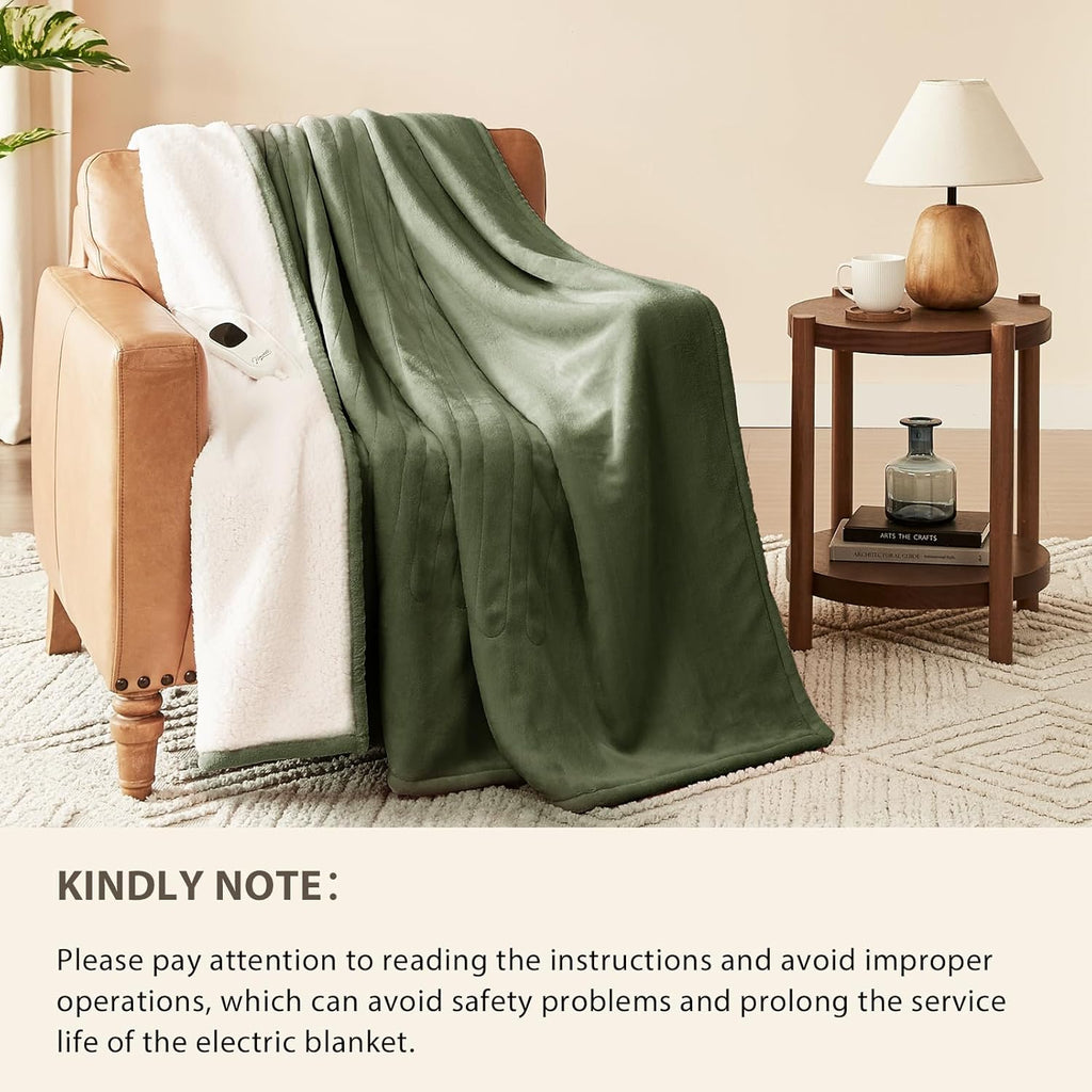 Homemate Electric Heated Blanket Queen Size - 84"x90" Heating Blanket Queen Size Dual Control 1/2/4/6/8 Hours Auto-Off 10 Heat Level Over-Heat Protection Flannel Sherpa ETL Certification