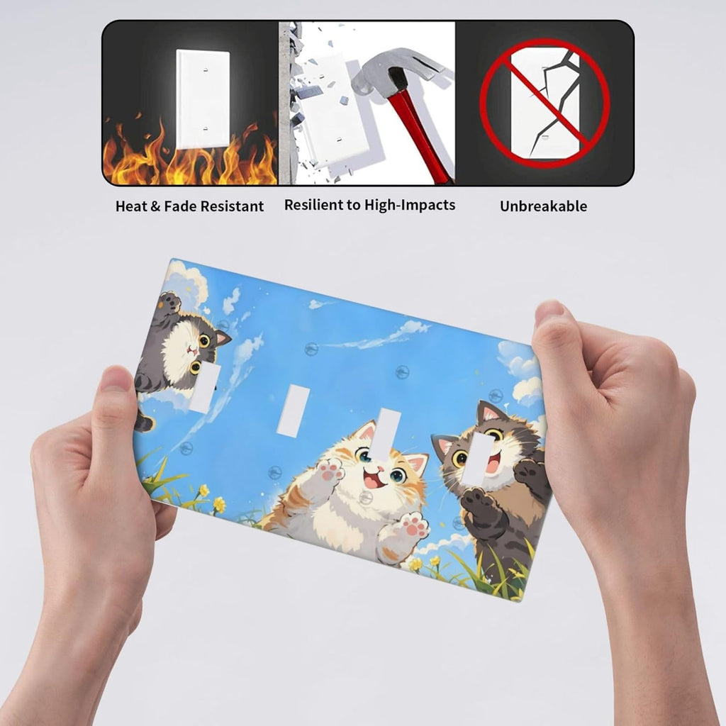 Light Switch Covers Orange Gray Cute Cat Sky Cloud Cat S Paw Quad Toggle Electrical Faceplate 4 Gang Wall Plate Decorative Switch Plates For Kids Room Nursery Decor