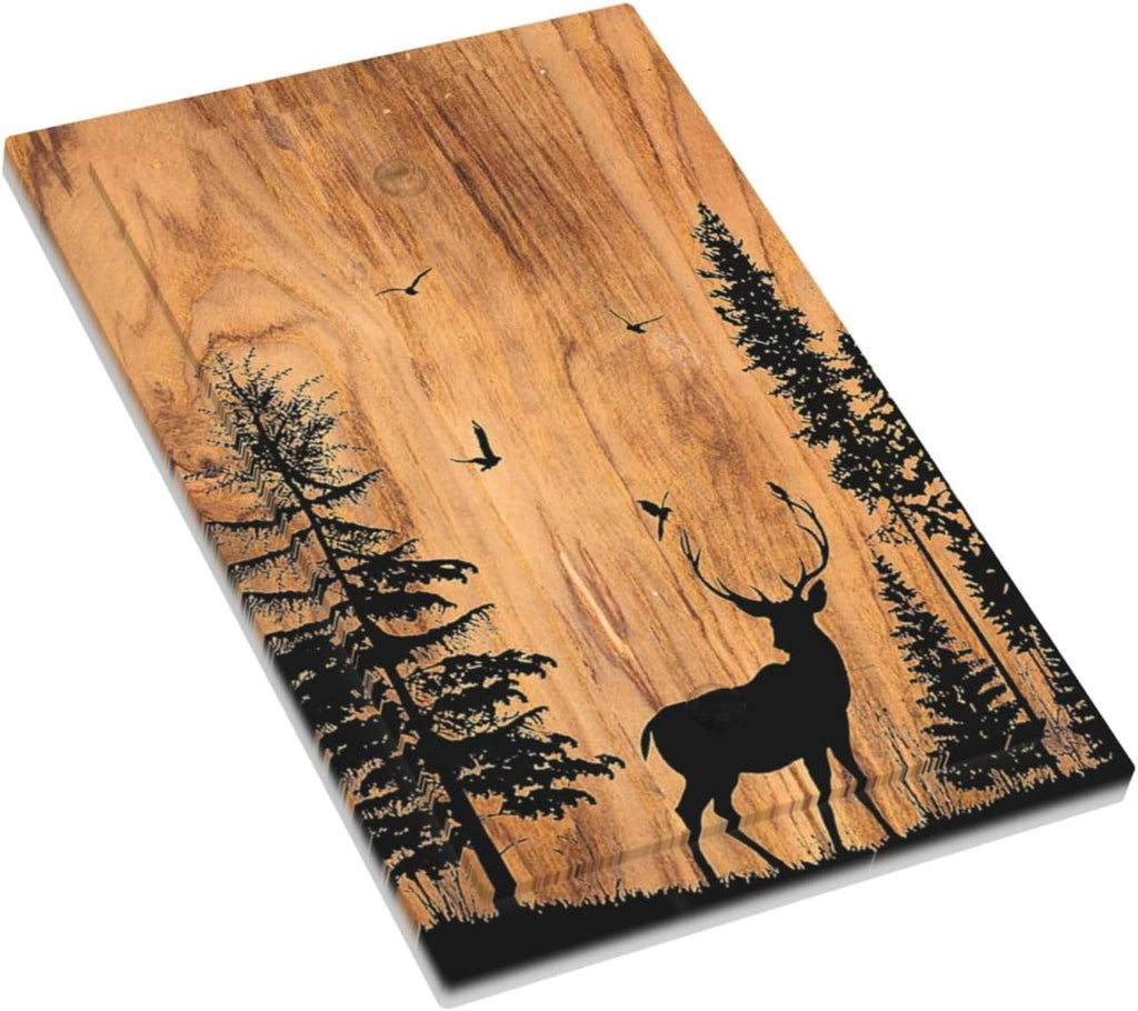 Light Switch Cover Plate Rustic Farmhouse Orange Brown Pine Tree Deer Wood Grain 1 Gang No Device Blank Electrical Wall Plates Faceplate Decorative Switch Plate for living Room Cabin Decor
