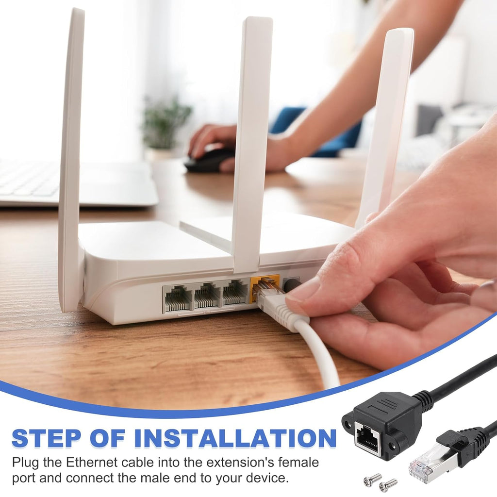 MECCANIXITY Cat6 Ethernet Extension Cable, 3.3Ft RJ45 Male to Female Screw Panel Mount Ethernet Cable Extender with 2pcs Screw for Router Modem PC Laptop Smart TV Printer