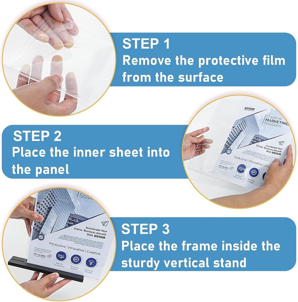 Seencool Acrylic Sign Holder 5x7 - 10Pack Vertical Double Sided Acrylic Sign Stands, Clear Table Menu Display Stand Paper Holder, Plastic Flyer Holder, Vendor Booth Display Items