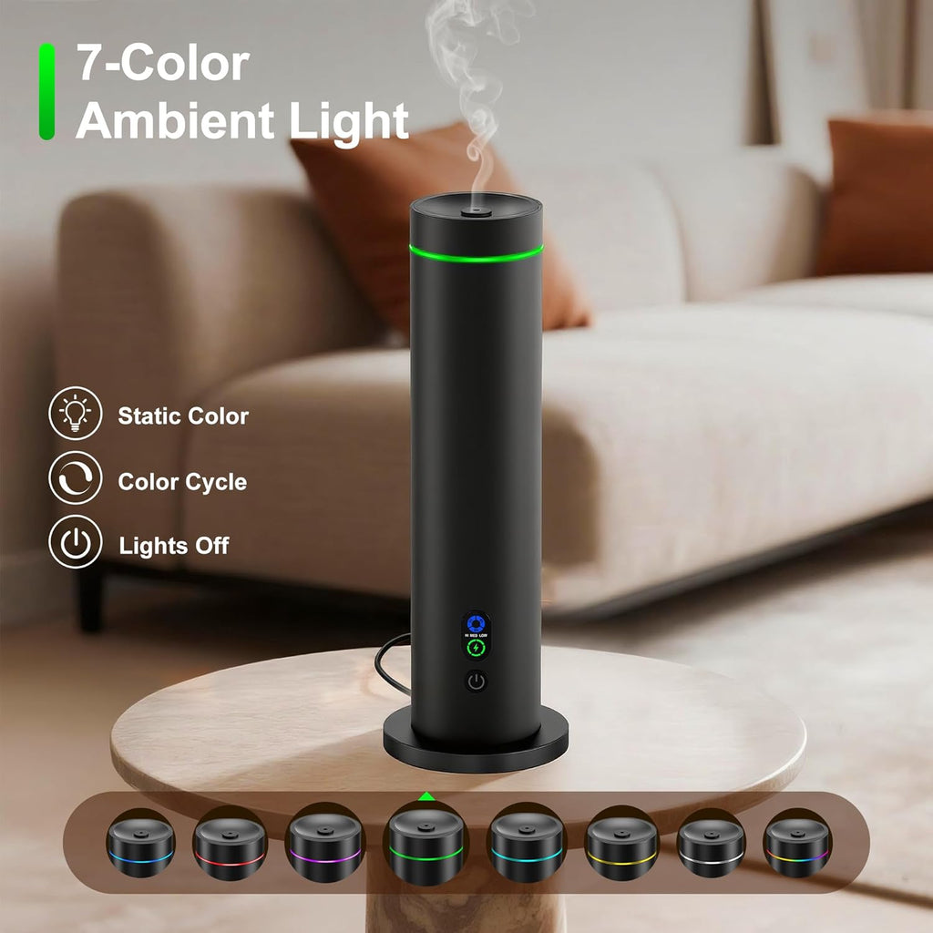 Waterless Diffuser, 1000 Sq.Ft Coverage, Essential Oil Diffuser with Tilt-Safe, Remote Control, Adjustable Mist Mode, Mood Lights Aromatherapy Diffuser for Home, Large Room, Office, Hotel, Black