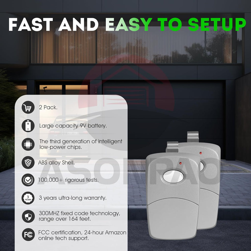 2 for Multicode Linear 308911, 10 Dip Switch Gate Opener Remote 300MHz, Multi Code Garage Door Opener Remote, 3-Year-Warranty