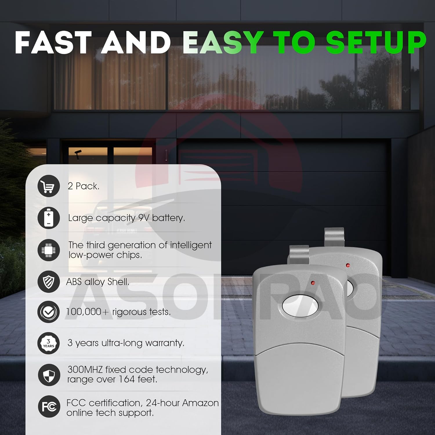 2 for Multicode Linear 308911, 10 Dip Switch Gate Opener Remote 300MHz, Multi Code Garage Door Opener Remote, 3-Year-Warranty