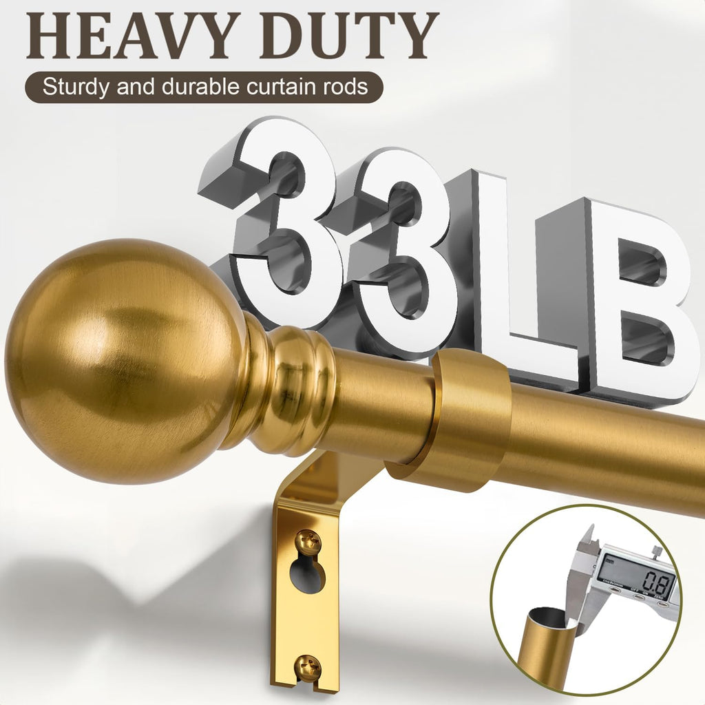 Modern Gold Curtain Rods for Windows 28 to 48 Inch 1" Diameter Adjustable Heavy Duty Brass Window Curtain Rod with Metal Finials for Living Room Bedroom Farmhouse Kitchen Outdoor