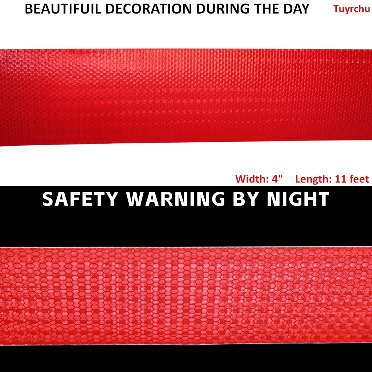 Red Reflective Tape Outdoor Waterproof 4 inch, High Visibility Warning Industrial Marking Tape, Safety Stickers (11 feet)