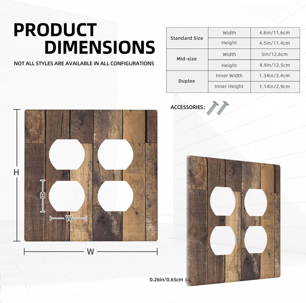 Cool Brown Wood Style Vintage Rustic Print Outlet Covers 2 Gang Double Duplex Decorative Light Switch Covers Electrical Wallplates Socket Faceplate for Farmhouse Home Decor