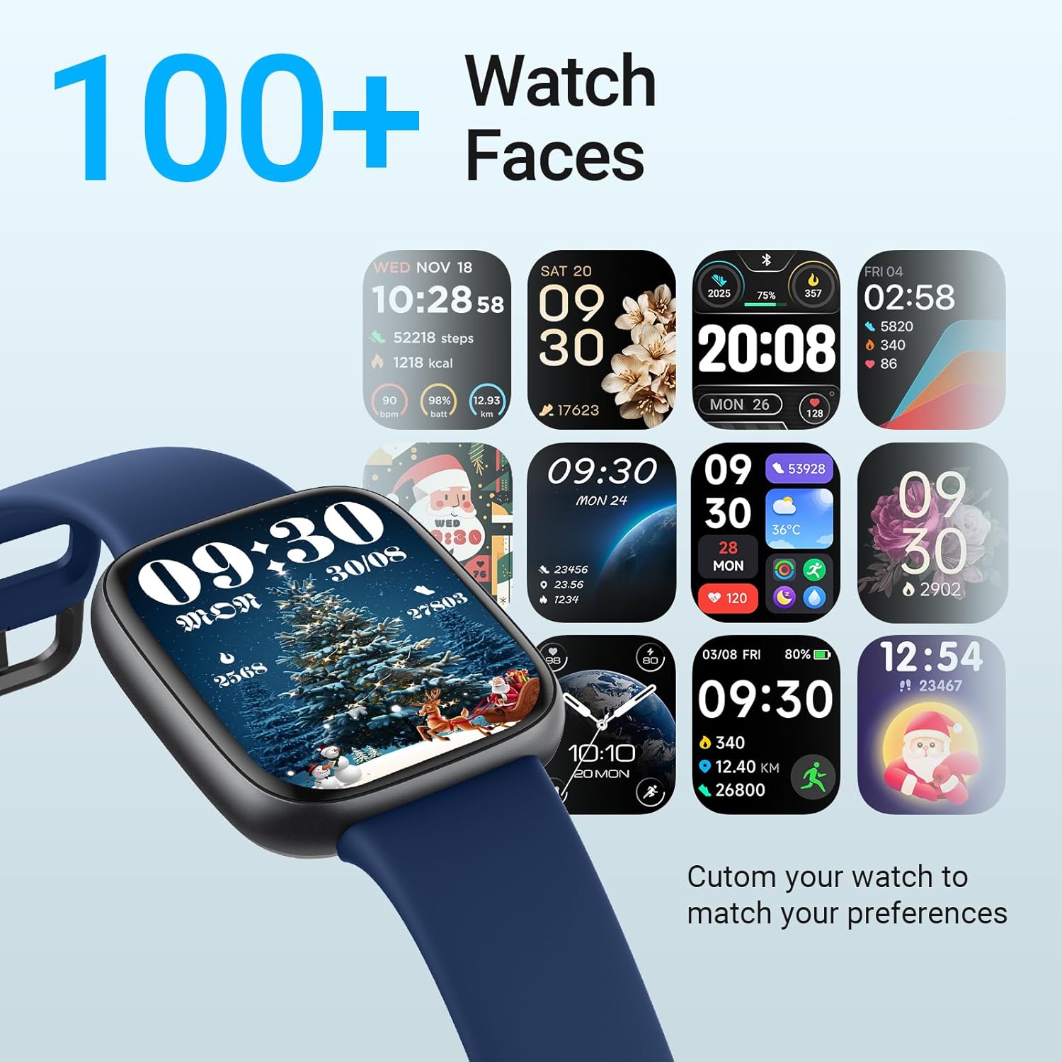 Fitpolo Smart Watch, 1.85" AMOLED Fitness Tracker with Bluetooth Call, Heart Rate/Sleep/SPO₂ Monitor, 100+ Sports Modes, 3ATM Waterproof Smartwatch for Android/iPhone/Samsung, Includes 2 Bands
