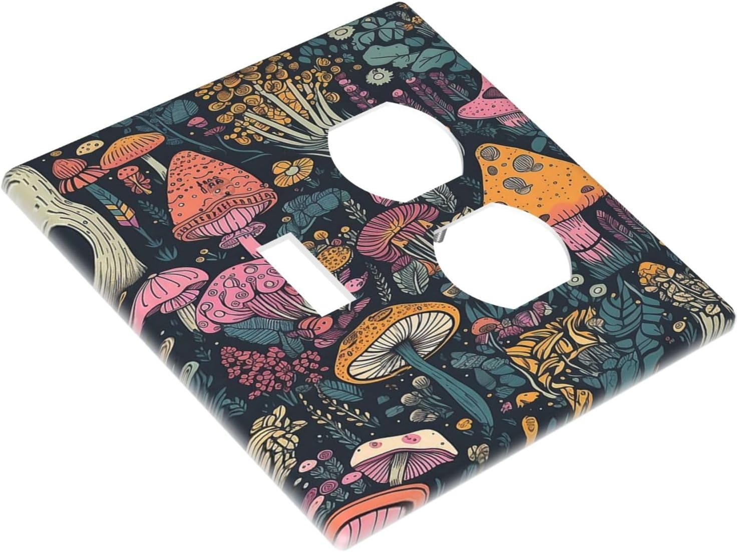 Decorative Outlet Covers Cartoon Comics Colorful Mushrooms 2 Gang Wall Plate Cover Single Toggle Duplex Combo Two Switch Light Switch Cover Plate Jumbo Dual GFCI Faceplate