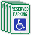 (4 Pack) Handicap Parking Sign, Reserved Parking Sign, Large 18" x 12" Engineer Grade Reflective Sheeting, Rust Free Aluminum, Weather Resistant, Waterproof, Fade Resistant, 2 Pre-drilled Holes
