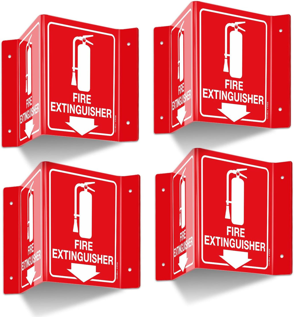 GicnKeuz Fire Extinguisher Sign, 8" x 6" Fire Extinguisher Projecting Sign with Down Arrow, Two-Sided Acrylic V-Signs, Including Screws, Easy to Install, Home Office/Business Use (4 Pack)