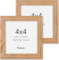 Solid White Oak Wood 4x4 Picture Frame - Set of 2 with Tempered Real Glass for Wall & Tabletop Display