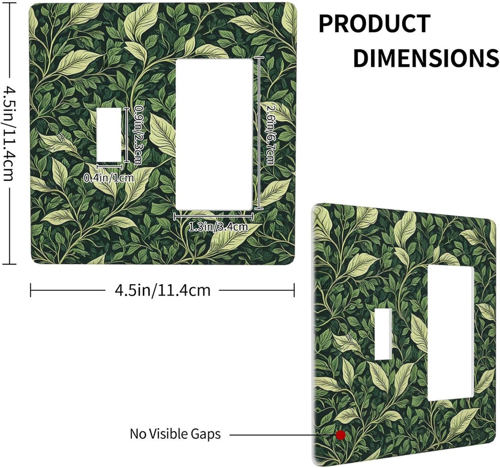 Vintage Green Plant Leaves 2 Gang Combo 1 Toggle 1 Rcoker Light Switch Covers Decorative Switch Plates Electrical Switch Plates and Outlet Covers for Home Art Decor 4.5 X 4.5 IN